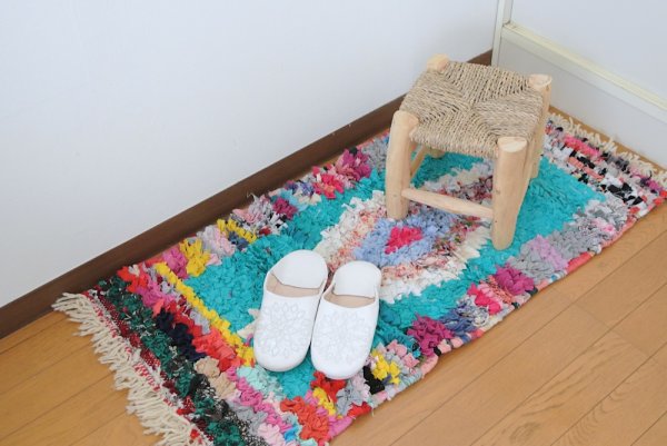 モロッコラグ｜ボシャルウィット・ミントグリーン×ピンク（約98×50cm