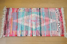 画像14: モロッコラグ｜ボシャルウィット・ミントグリーン×ピンク（約98×50cm） 玄関マット　一点もの　送料無料　美品 (14)